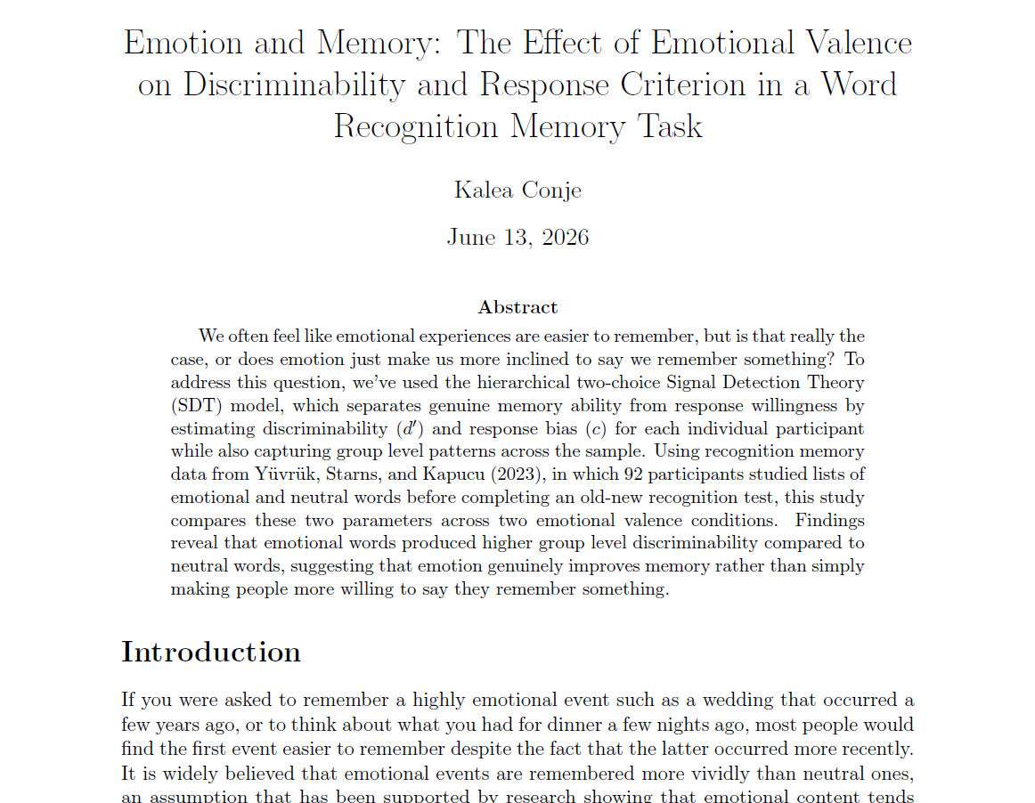 Emotion and Memory Research Paper screenshot